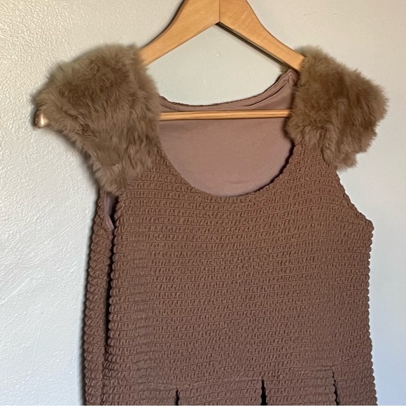 Authentic Rabbit Fur A-Line Mini Scoop Neckline Stretch Dress Brown Small - Picture 9 of 13